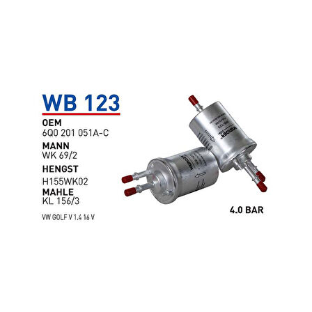 YAKIT FİLTRESİ VOLKSWAGEN GOLF V 1.4 16V 2005- 4.0 6Q0201051A-CWUN