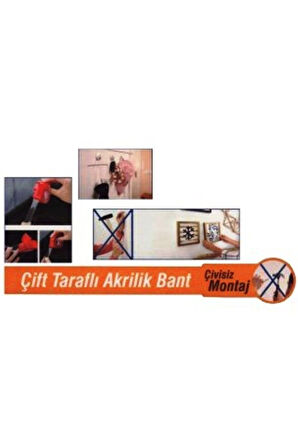 Süper Güçlü Çivisiz Montaj Band - 2 Metre Uzunluk 18mm En Çift Taraflı Akrilik Bant ( 1 Adet )