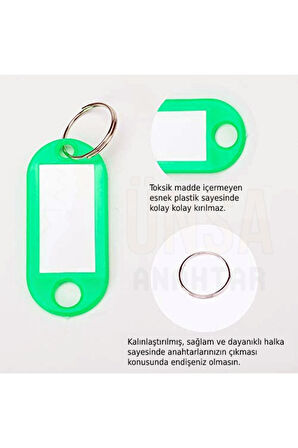 100x Anahtarlık Plastik Etiket Kimlik Isimlik Isim Yazı Yazmalık Yazılabilen (KARIŞIK RENK)