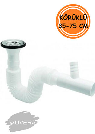 WUVERA Çamaşır ve Bulaşık Makinesi Çıkışlı Lavabo Sifonu - Körüklü, 35-75 cm