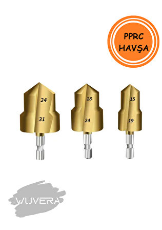 Wuvera 3’lü Havşa Matkap Ucu Seti – Boru Genişletme ve Raybalama (20‑25‑32 mm)