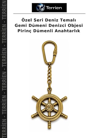 Özel Seri Deniz Temalı Gemi Dümeni Denizci Objesi Pirinç Dümenli Anahtarlık