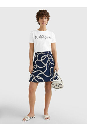 Kadın Pamuklu Yuvarlak Yaka Marka Logolu Ekru T-Shirt WW0WW37888-YBL