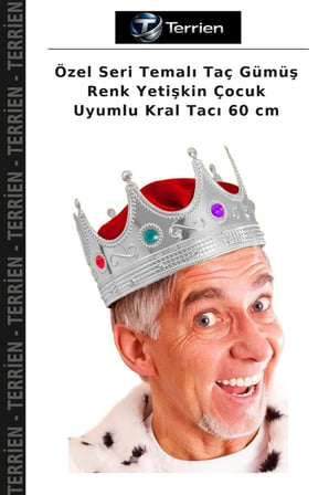 Özel Seri Temalı Taç Gümüş Renk Yetişkin Çocuk Uyumlu Kral Tacı 60 cm