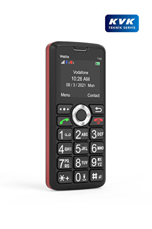 Welio WKey T100 Kamerasız Asker/Yaşlı Tuşlu Cep Telefonu Siyah/Kırmızı