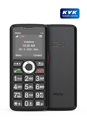 Welio WKey T100 Kamerasız Asker/Yaşlı Tuşlu Cep Telefonu Siyah/Kırmızı