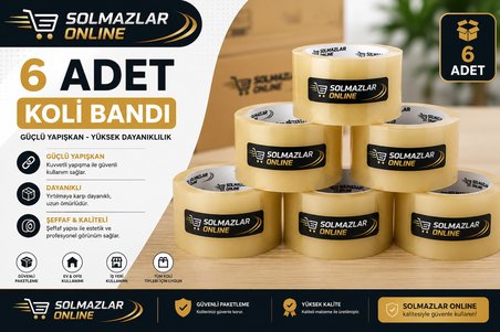 Solmazlar Online 6 Adet Koli Bandı – Güçlü Yapışkanlı Şeffaf Paketleme ve Kargo Bandı