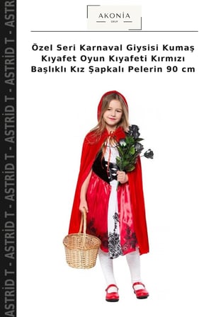 Özel Seri Karnaval Giysisi Kumaş Kıyafet Oyun Kıyafeti Kırmızı Başlıklı Kız Şapkalı Pelerin 90 cm