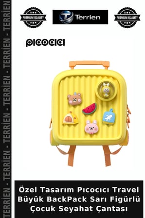 Özel Tasarım Pıcocıcı Travel Büyük BackPack Sarı Figürlü Çocuk Seyahat Çantası