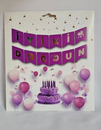 Premium İYİ Kİ DOĞDUN MOR GÜMÜŞ VARAKLI BANNER Özel Gün Eğlence Dekor
