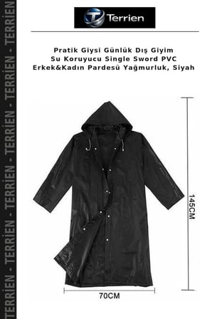Pratik Giysi Günlük Dış Giyim Su Koruyucu Single Sword PVC Erkek&Kadın Pardesü Yağmurluk, Siyah
