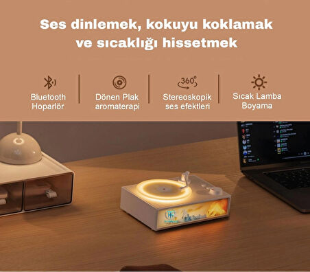 Waves Retro Plak Bluetooth Hoparlör Ortam Aydınlatma Projektörlü 
