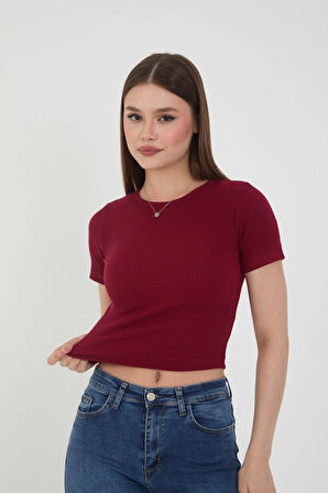 Wearflawless Kadın Bisiklet Yaka Fitilli Kısa Kol Body Crop Bluz