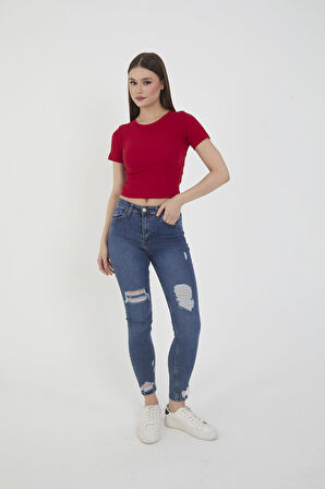 Wearflawless Kadın Bisiklet Yaka Fitilli Kısa Kol Body Crop Bluz
