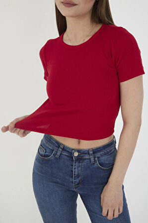 Wearflawless Kadın Bisiklet Yaka Fitilli Kısa Kol Body Crop Bluz
