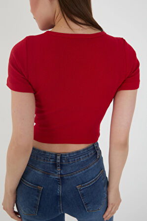 Wearflawless Kadın Bisiklet Yaka Fitilli Kısa Kol Body Crop Bluz