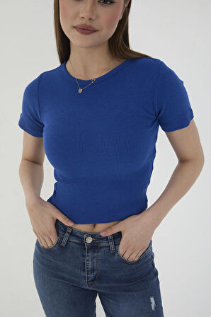 Wearflawless Kadın 3 lü Kısa Kollu Fitilli Bisiklet Yaka %100 Pamuklu Örme Kaşkorse Crop T-Shirt