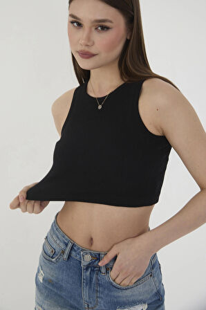 Wearflawless Halter Yaka Fitilli Crop Atlet Bluz