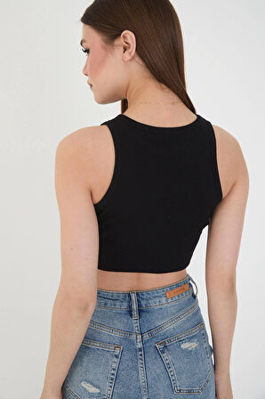 Wearflawless Halter Yaka Fitilli Crop Atlet Bluz