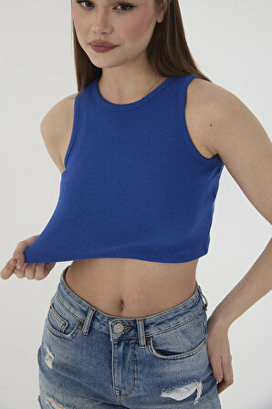Wearflawless Halter Yaka Fitilli Crop Atlet Bluz