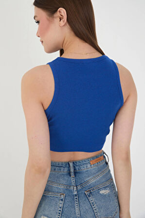 Wearflawless Halter Yaka Fitilli Crop Atlet Bluz