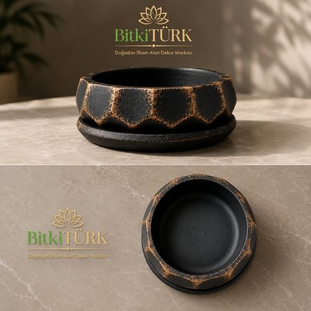 Dekoratif Beton Saksı ve Altlık Seti 20x9 cm Bonsai Saksısı Sukulent Saksısı İç Mekan Bitki Saksısı