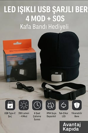 İçi Polarlı Motosiklet Kar Kayak Eldiveni +Bere+ Atkı 3lü Kışlık Set LED Kafa Bandı Hediyeli