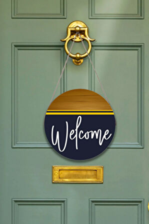 Evimize Hoşgeldiniz Welcome Kapı Duvar Süsü, Ahşap Yuvarlak İpli Dekoratif Ev Kapı Tablosu