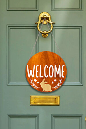 Evimize Hoşgeldiniz Welcome Kapı Duvar Süsü, Ahşap Yuvarlak İpli Dekoratif Ev Kapı Tablosu