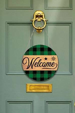 Evimize Hoşgeldiniz Welcome Kapı Duvar Süsü, Ahşap Yuvarlak İpli Dekoratif Ev Kapı Tablosu