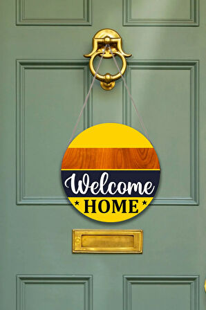 Evimize Hoşgeldiniz Welcome Kapı Duvar Süsü, Ahşap Yuvarlak İpli Dekoratif Ev Kapı Tablosu