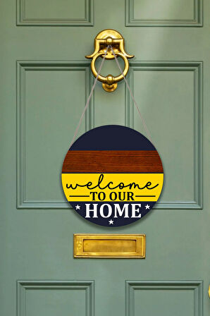 Evimize Hoşgeldiniz Welcome Kapı Duvar Süsü, Ahşap Yuvarlak İpli Dekoratif Ev Kapı Tablosu