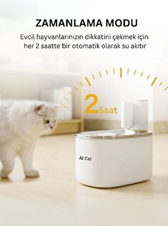 Akıllı Sensörlü Kedi Köpek Su Pınarı Metal Beyaz