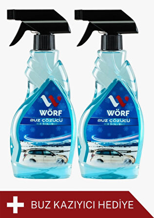 Wörf Araba Oto Buz Çözücü 2 Adet Sprey 500 ml, Buz kazıyıcı hediye