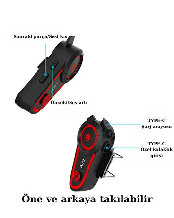 RGB Universal A30 2x Motosiklet Bluetooth Interkom – İki Cihaz Arası Bağlantı Özellikli