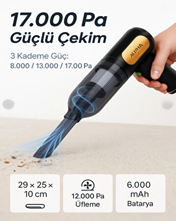 Kablosuz Süpürge & Toz Üfleyici – 17.000Pa Çekim Gücü, 12.000Pa Üfleme Gücü, Çoklu Başlık Seti