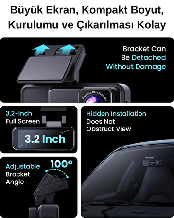 4K Ultra HD Araç Kamerası WiFi GPS Gece Görüşlü Çift Kameralı