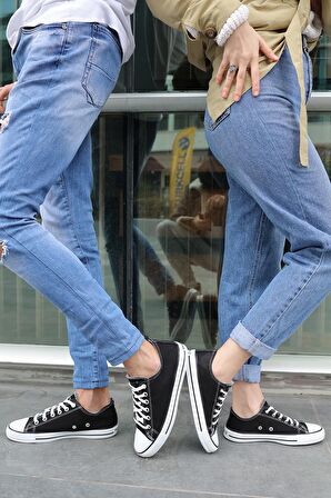 Tomiross Unısex Siyah Beyaz Garantili Ortopedik Keten Günlük Kullanım Sneaker Ayakkabı X-STAR-7284
