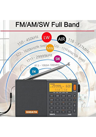 XHDATA D-808 Taşınabilir Dijital Radyo Fm Stereo/sw/mw/lw Ssb Rds Hava Bandı LCD Ekranlı