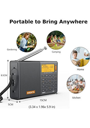 XHDATA D-808 Taşınabilir Dijital Radyo Fm Stereo/sw/mw/lw Ssb Rds Hava Bandı LCD Ekranlı