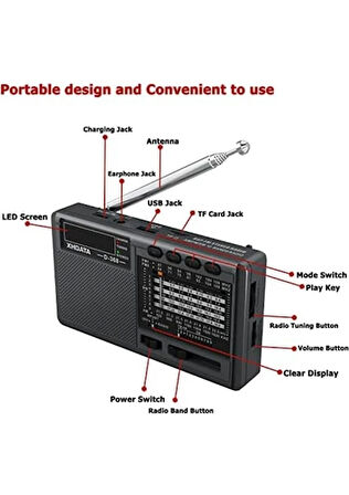 XHDATA D368 Kısa Dalga Am Fm 12 Bant Dsp Stereo Taşınabilir Radyo Mp3 Çalar Şarj Edilebilir