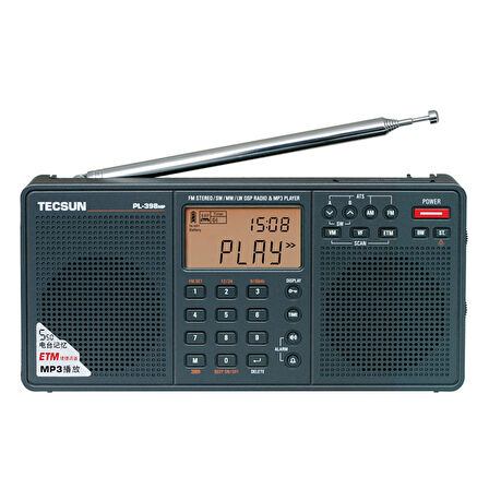 Tecsun PL-398MP Dijital Radyo Taşınabilir Kısa Dalga Alıcısı FM Stereo SW MW LW DSP World Band Çalar Saat Radyo & MP3 Çalar Saat & Şebeke ve Pille Çalışır ve Çift Hoparlör, Siyah