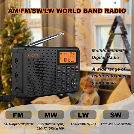 XHDATA D-109 radyo FM AM SW Full tam bant taşınabilir radyolar Bluetooth uyumlu dijital radyo alıcısı destek TF kart MP3 çalar