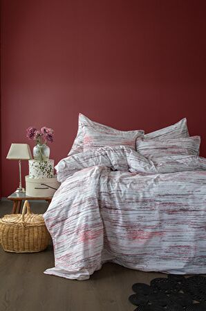 Leruum London Stripes Çizgili Pamuk Çift Kişilik Nevresim Takımı