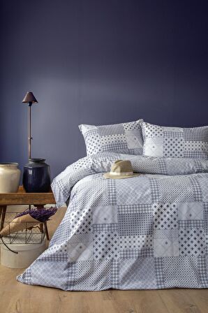 Leruum London Patchwork Geometrik Pamuk Tek Kişilik Nevresim Takımı