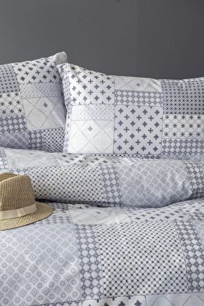 Leruum London Patchwork Geometrik Pamuk Tek Kişilik Nevresim Takımı