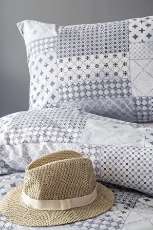 Leruum London Patchwork Geometrik Pamuk Tek Kişilik Nevresim Takımı