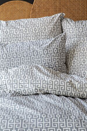 Leruum London Geometrik Yunan Geometrik Pamuk Çift Kişilik Nevresim Takımı