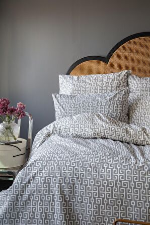 Leruum London Geometrik Yunan Geometrik Pamuk Çift Kişilik Nevresim Takımı