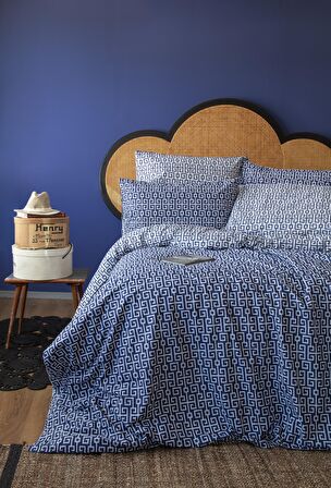 Leruum London Geometrik Yunan Geometrik Pamuk Çift Kişilik Nevresim Takımı